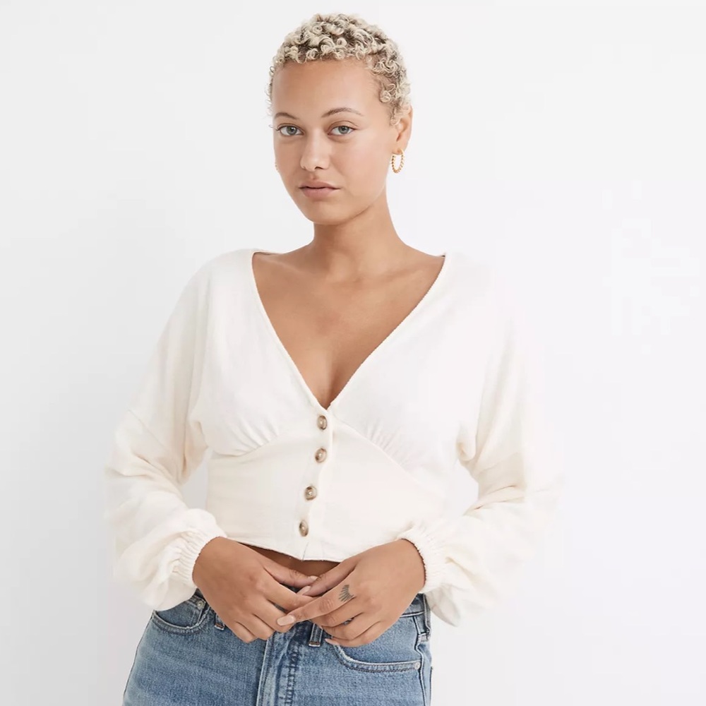 New With Tags! Madewell Cream Button Down Crop Top, Size M